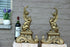 PAIR antique XL Brass Gothic Griffin Dragon Fireplace andirons
