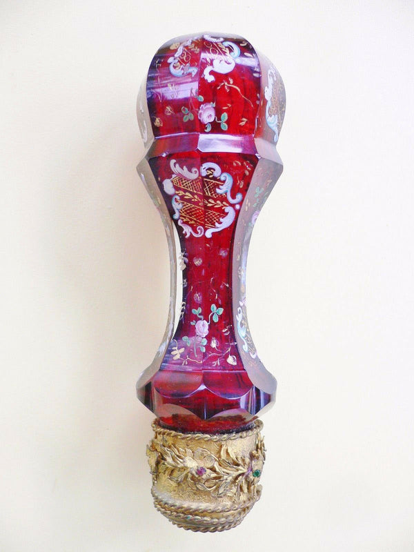 RARE Antique victorian Facet ruby red Glass enamel Staircase finial Louis XVI