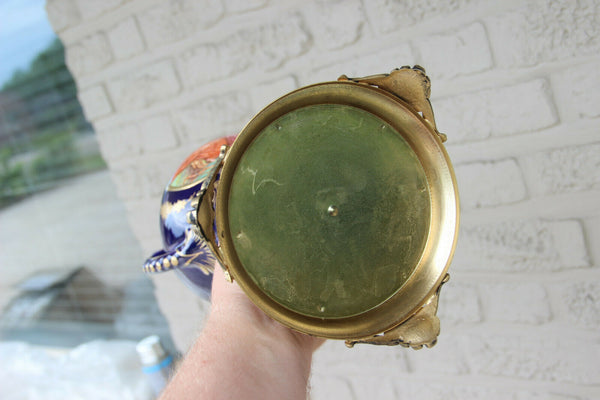 PAIR French Limoges blue porcelain romantic victorian scene Vases 1950