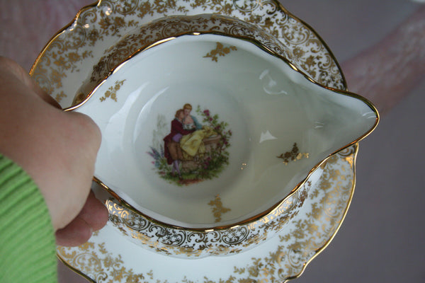 French Porcelain dinnerware set 10 pcs Soup / salad bowl saucer tray limoges