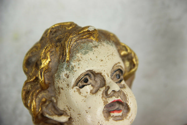 PAIR antique italian chalkware Angels putti cherubs wall lights sconces