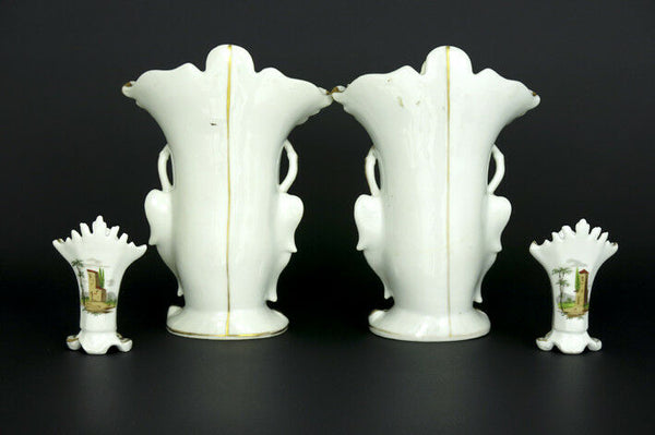 Stunning set Antique Vieux old paris porcelain Vases victorian lady portrait