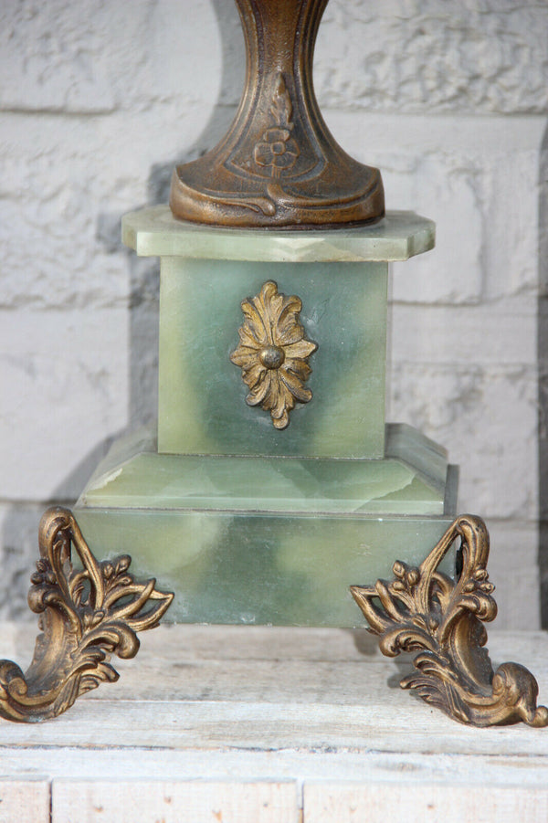 Majestical Onyx marble spelter bronze antique French candlelabras candle holder