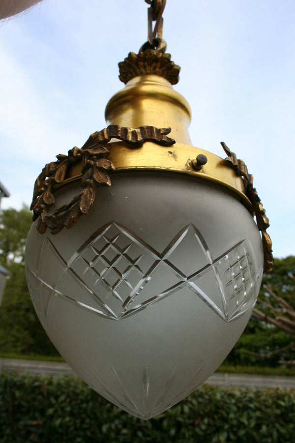 Gorgeous French1920 Hall entrace pendant chandelier crystal glass bowl louis XVI