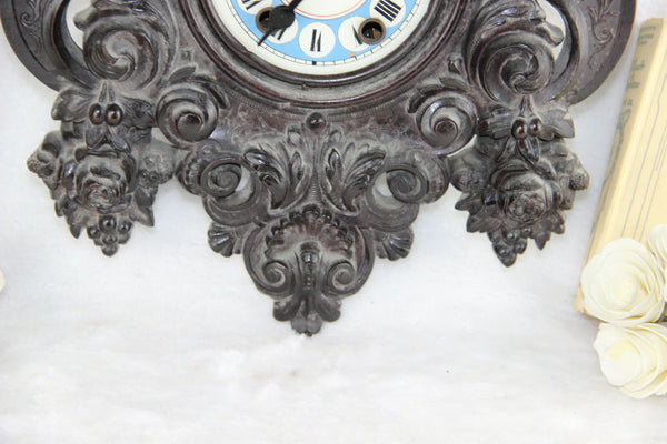 RARE Antique BLACK FOREST wood carved german wall clock caryatid lady head