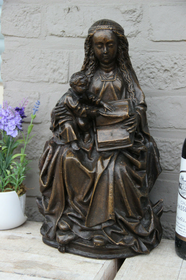 Antique L French Religious chalkware Madonna child figurine statue