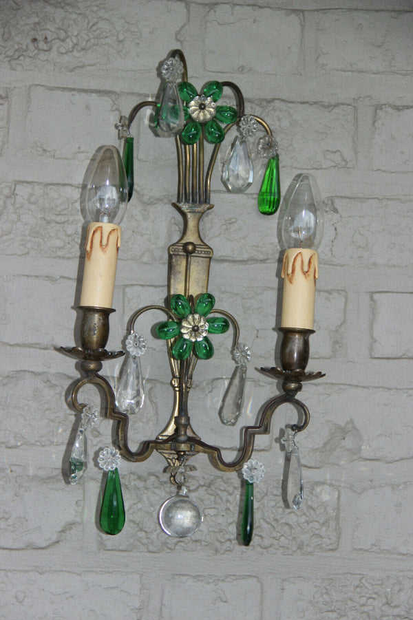PAIR mid century Maison Bagues daisy flower glass drops sconces wall lights 1960