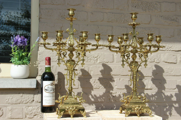 HUGE Rare pair bronze Figural gothic castle Dragons Candelabras candle holder