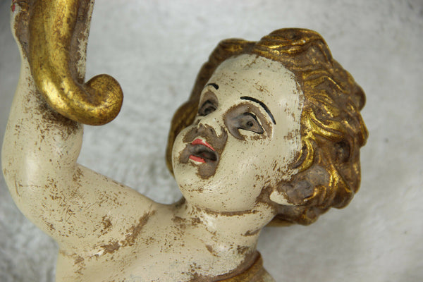 PAIR antique italian chalkware Angels putti cherubs wall lights sconces