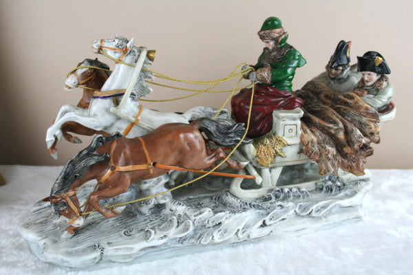 Large German Scheibe alsbach marked porcelain napoleon in sled group figurine