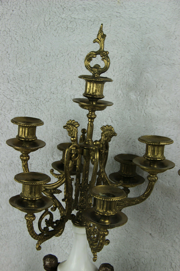 XL PAIR Bronze white marble putti angel Candelabras candlesticks candle holder