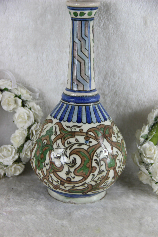 18Thc Persian Islamic Faience Rare Superb Bottle Neck Painted Vase
