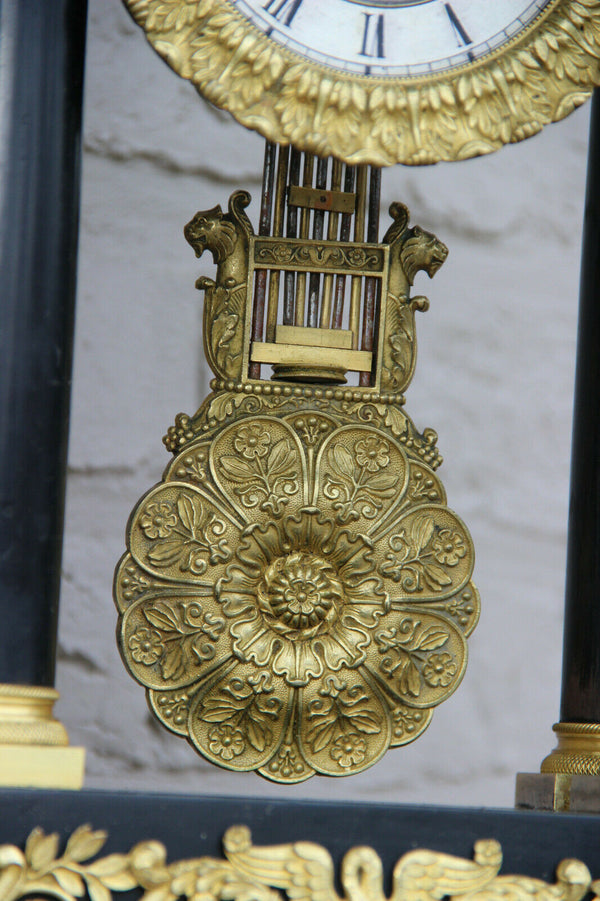 Antique Napoleon III portico column clock dragons pendulum rare 1880s