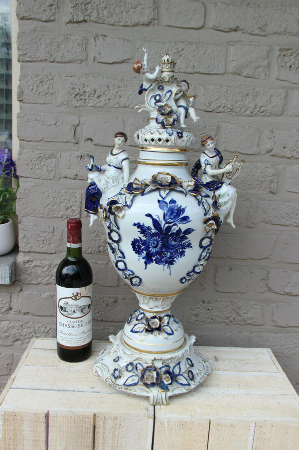 XXL German SCHIERHOLZ Plaue porcelain lidded Vase putti victorian lady marked
