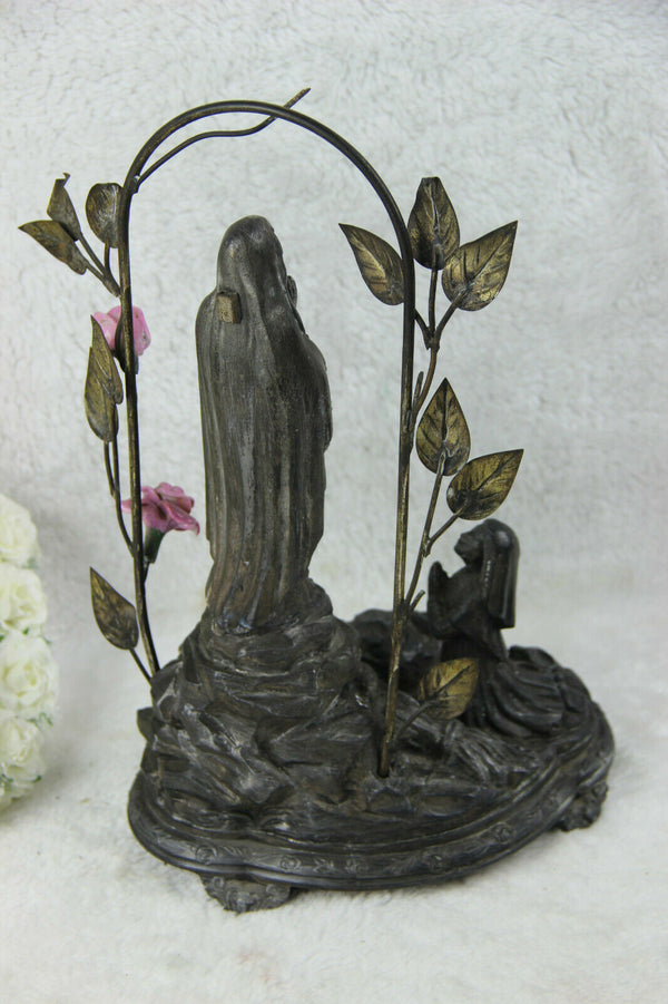 Antique French LOURDES virgin Mary apparition music box ave maria religious