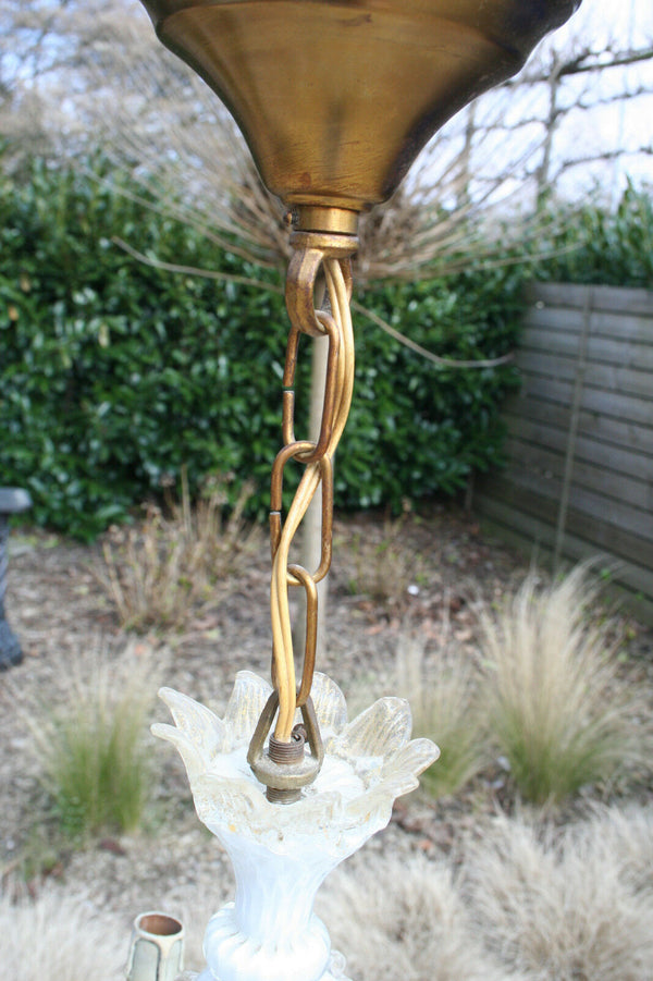 MURANO 60's Glass Chandelier leaf elements Italian 5 arms