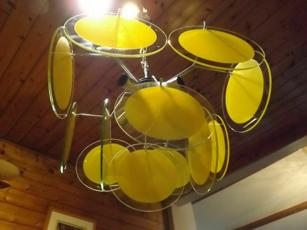 Top Italian Murano VISTOSI 12 yellow glass discs Chandelier Lamp