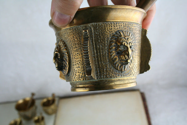 Vintage Set French Bronze Apothecary Mortar & pestle lion heads 1950's