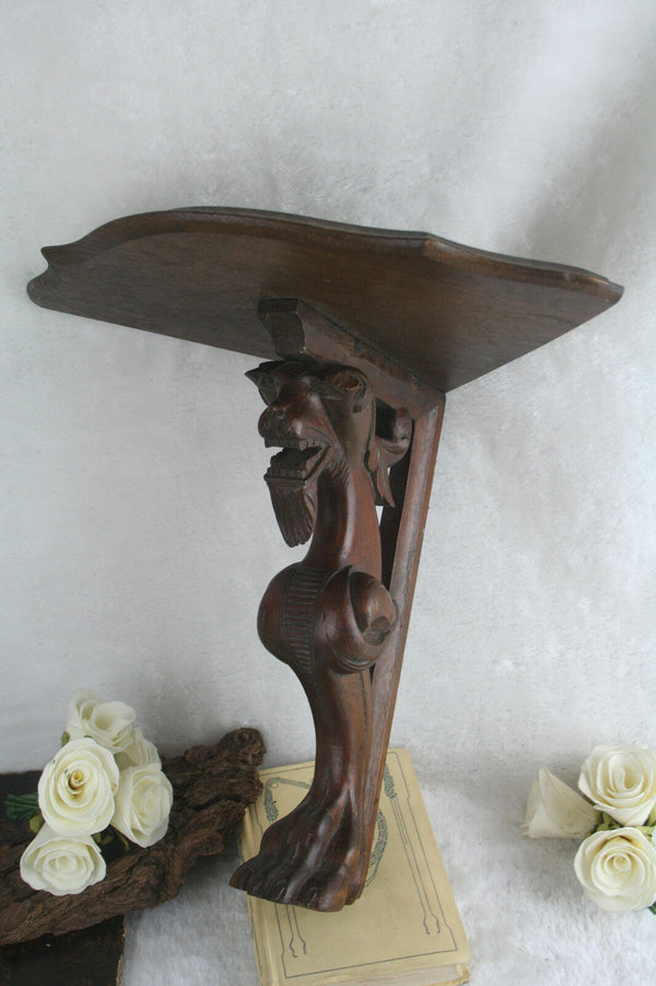 Antique Wood carved wall console neo gothic dragon / lion rare unusual