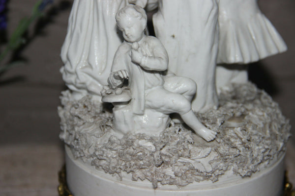 Antique 19th c french SEVRES marked Bisque porcelain Group statue apple picking