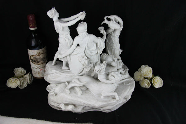 XXL French SEVRES marked Bisque porcelain Bacchus group putti after taraval 19th