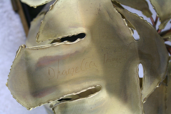 mid century Lamp Dhaeseleer Daniel signed brass copper palm tree leaves lamp