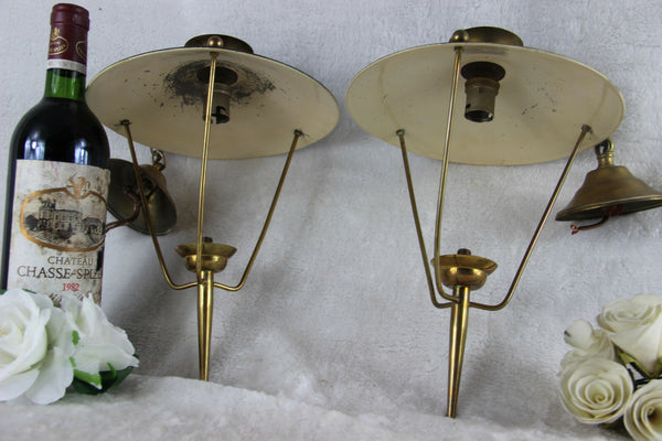 PAIR mid century Maison Arlus France 1960 pendant lantern lamps metal brass