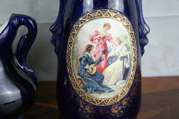 Josef STRNACT Austria Set Ceramic porcelain Vases Set Victorian Scenes