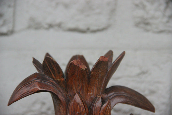 PAIR antique Black forest wood carved partridge birds statue figurines