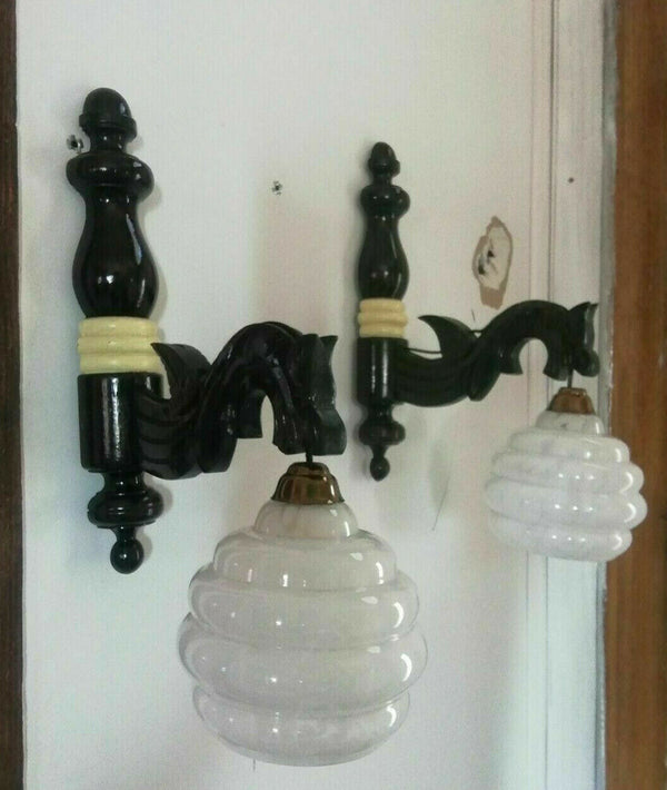 PAIR art deco neo gothic chimaera dragon castle wood sconces wall lights