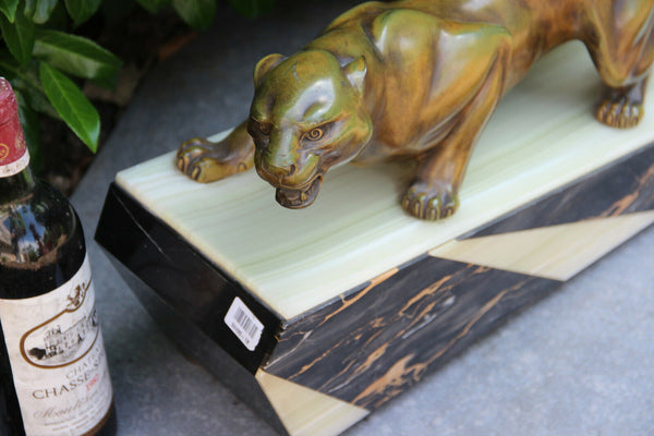 Huge ART DECO 1930 French MARBLE spelter bronze panther statue sculpture