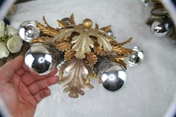 PAIR mid century Wall lights sconces metal leaves gout de maison jansen 70's