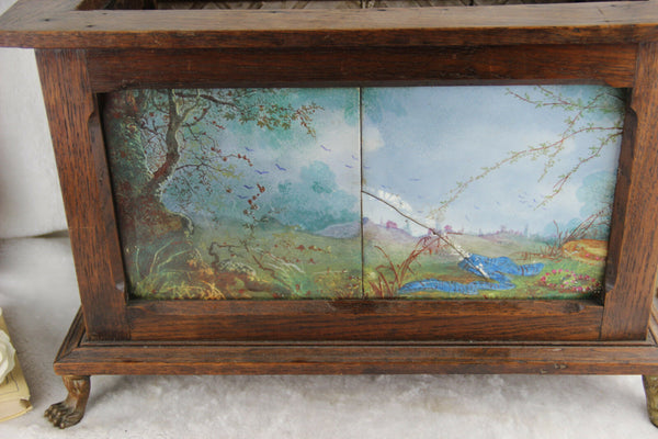 XL Minton Faience marked Tiles landscape animals scene jardiniere planter wood