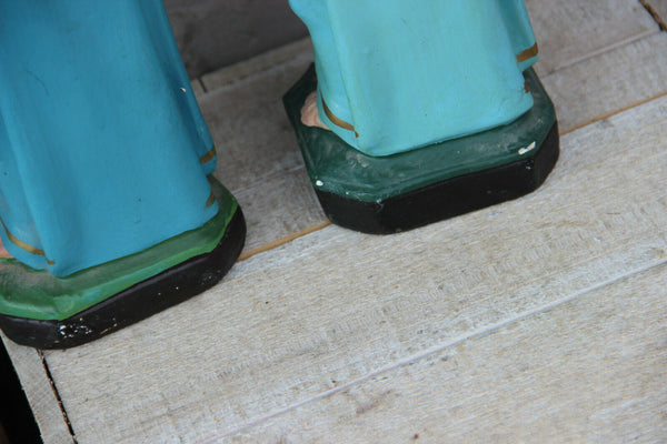 PAIR antique French chalkware Child Jesus Figurine statue with crucifix