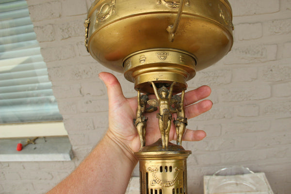 Antique French centerpiece Bowl Brass glass insert putti angels figurine empire