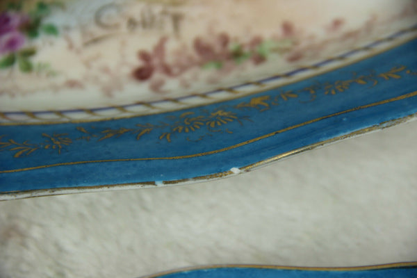 PAIR large antique French SEvres porcelain putti romantic victorian plates