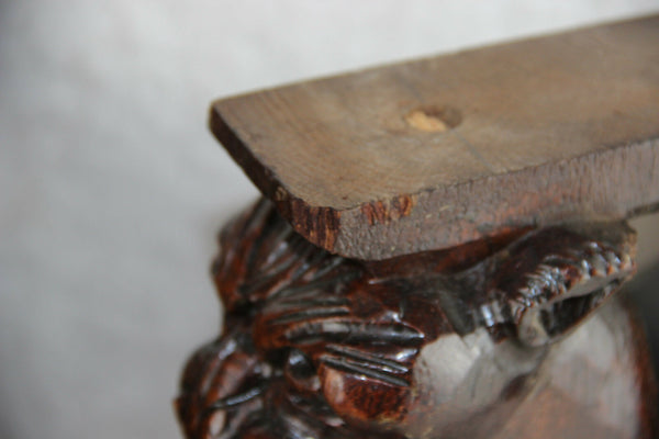 PAIR XL antique black forest wood carved Chimaera Griffin mythological figurine