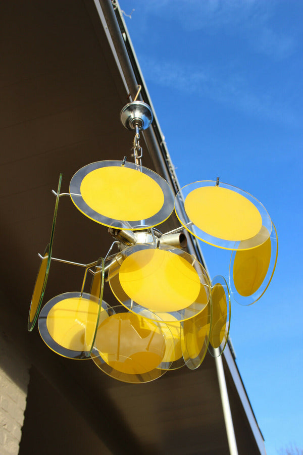 Top Italian Murano VISTOSI 12 yellow glass discs Chandelier Lamp