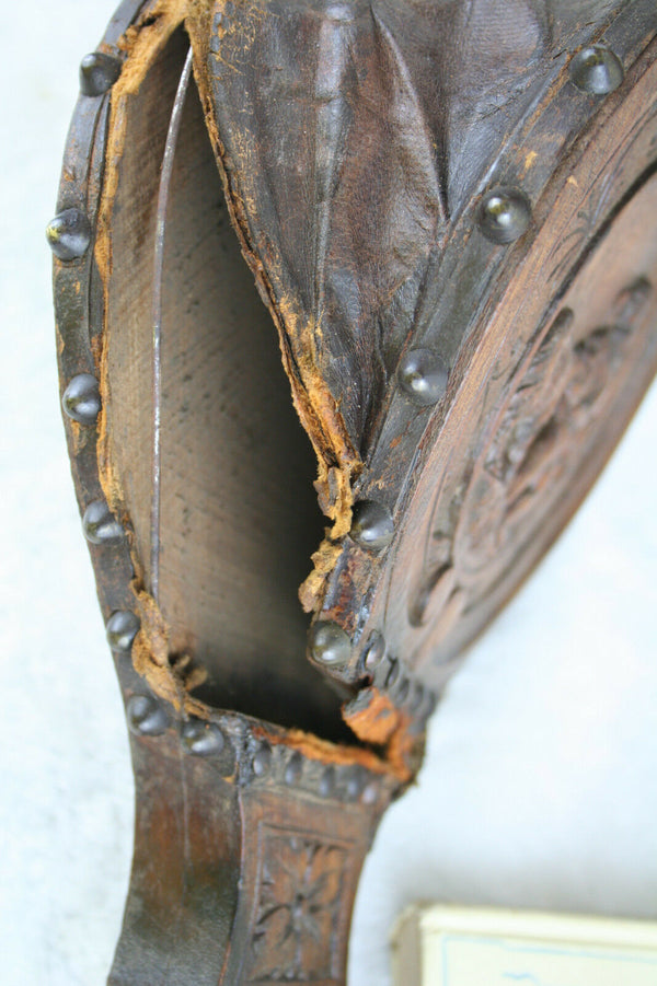 1880 UNUSUAL wood carved victorian putti fireplace blower gothic freak bellows