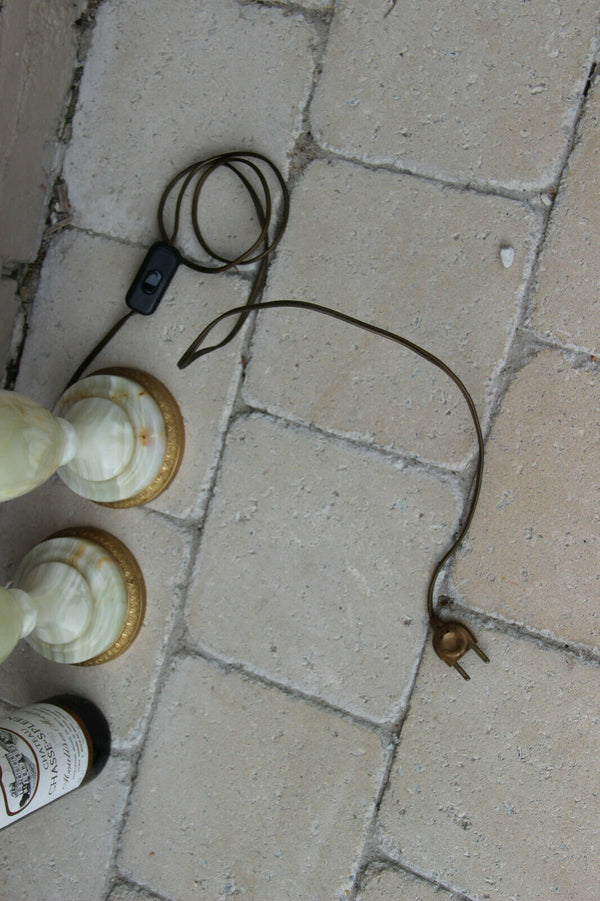PAIR French vintage onyx marble table lamps 1960