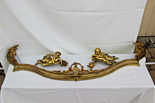 Very RARE PAIR Antique 19thc French Fireplace Curved Andirons set putti