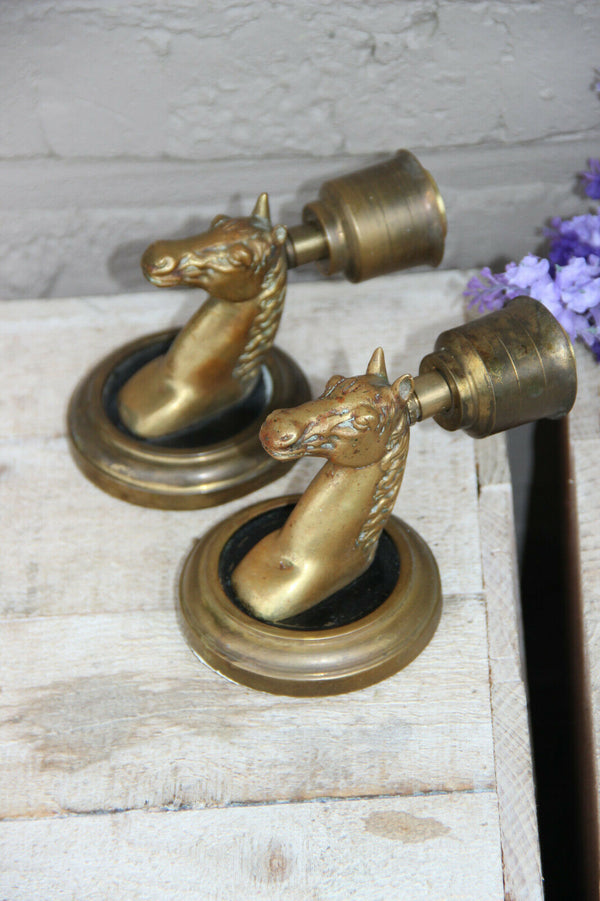 PAIR French equestrian horse brass wall lights sconces  attr maison jansen 1960