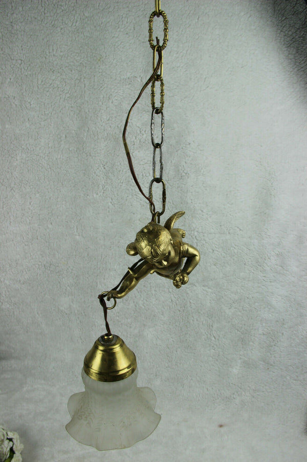 French antique putti angel figurine pendant chandelier lamp