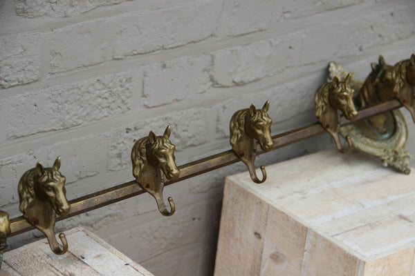 Rare Vintage French Equestrian Brass Wall coat rack hangers horse