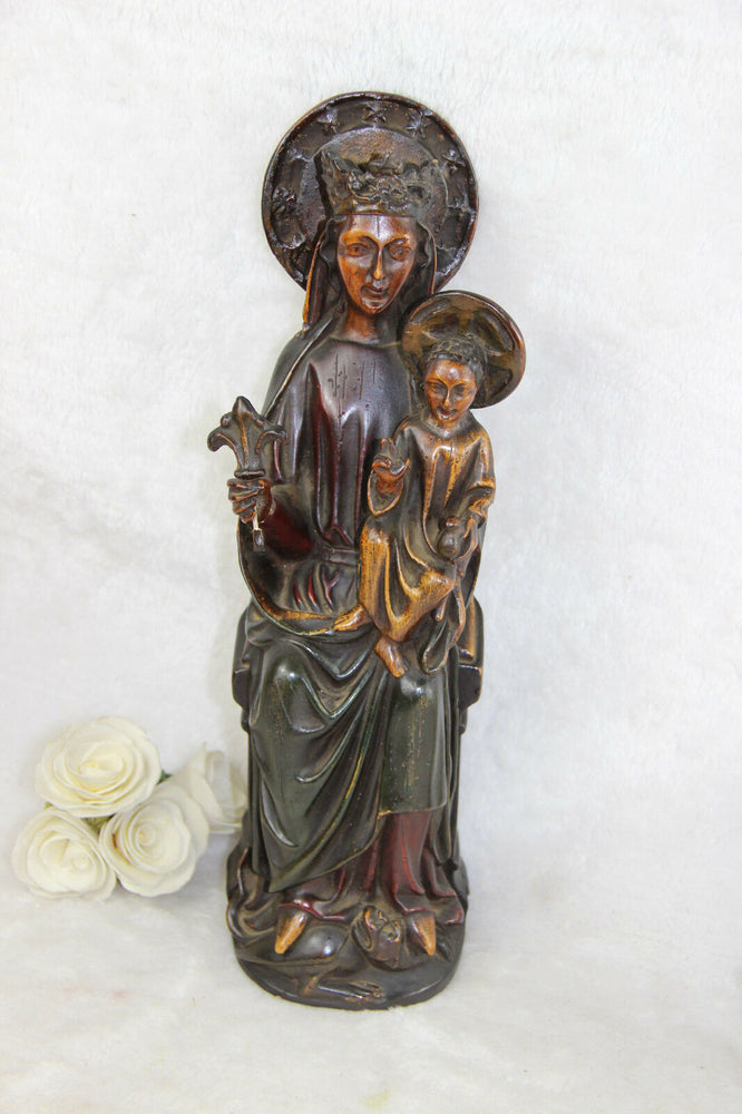Religious Antique French chalkware madonna child Snake Statue
