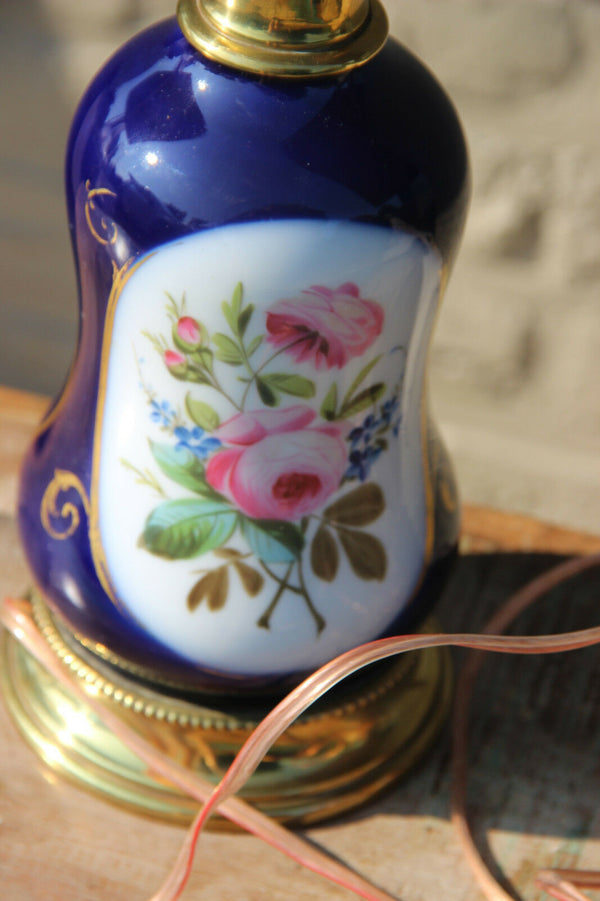French VTG Bayeux Limoges porcelain floral decor petroleum electric lamp 50's