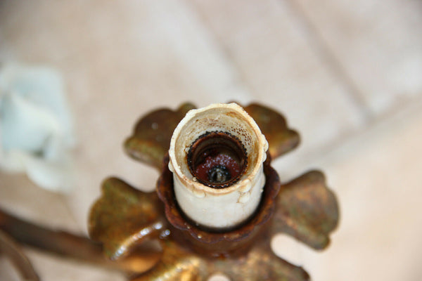 Vintage Metal gold gilt mid century Flower bouquet porcelain roses chandelier