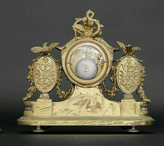 Antique 1850 SEVRES porcelain portrait medaillon lady birds clock