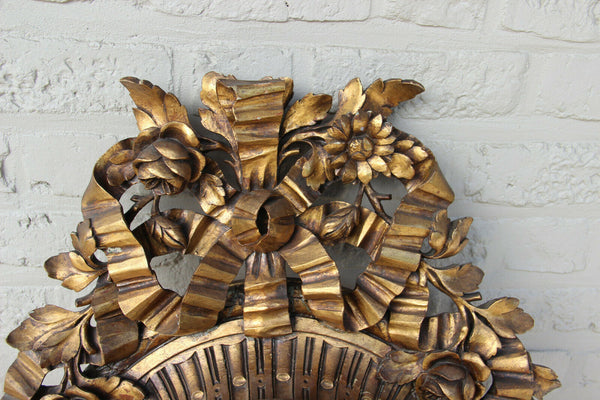 HUGE Antique black forest  Wood carved Wall clock Floral decor rare