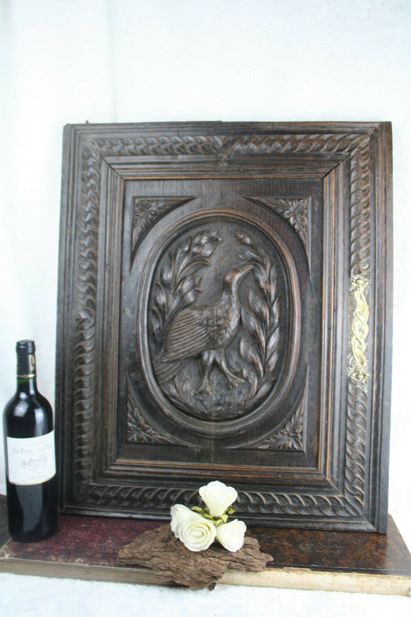 Antique Wood carved hunting bird door cabinet panel black forest 1920 NO1
